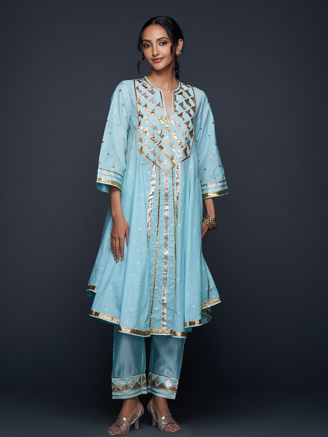 Gulabo by Abu Sandeep Gotta Patti Embroidered Notch Neck Kurta