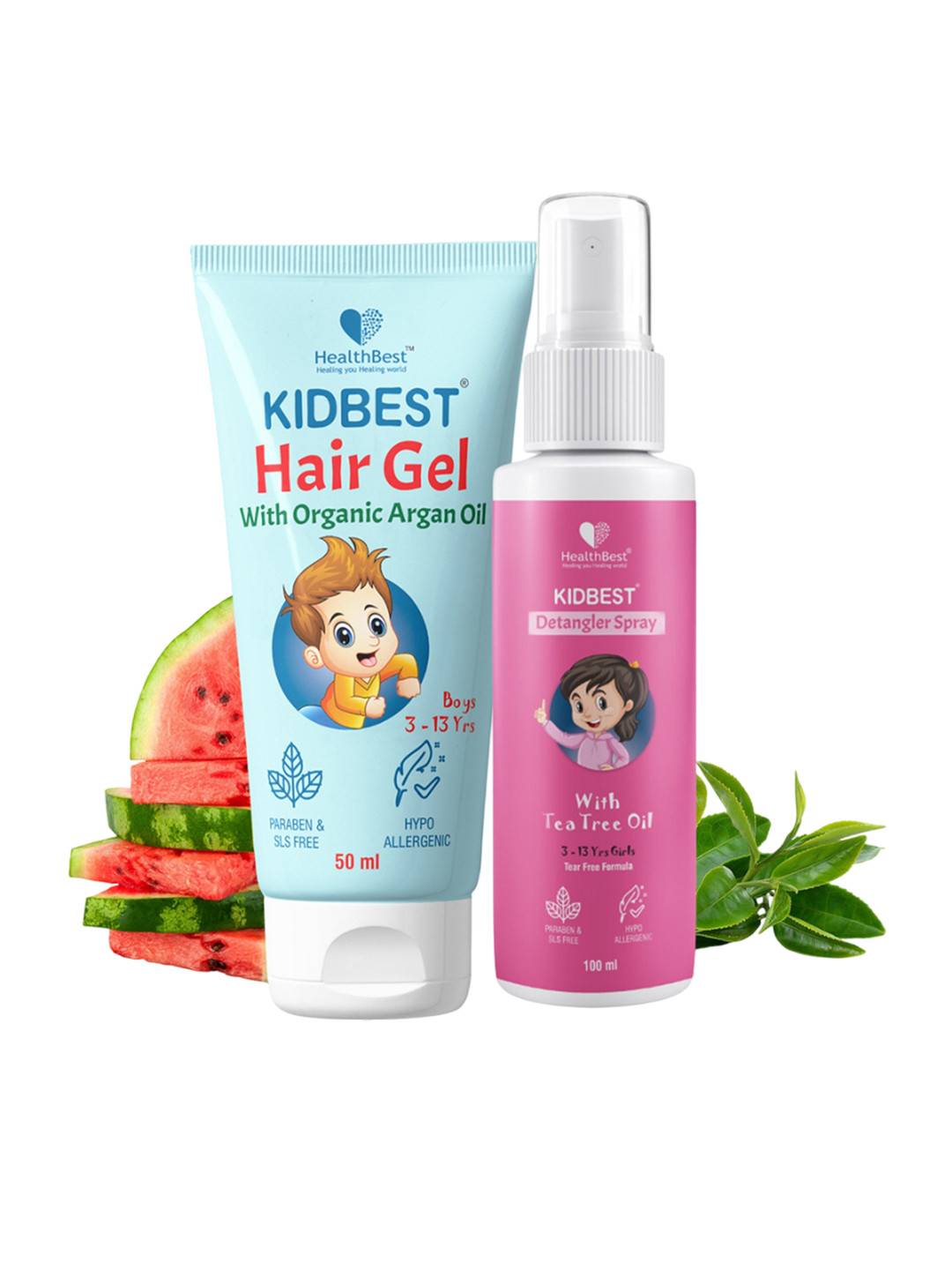 HealthBest Kids Set Of 2 Kidbest Hair Gel - 50 ml & Detangle Spray - 100 ml
