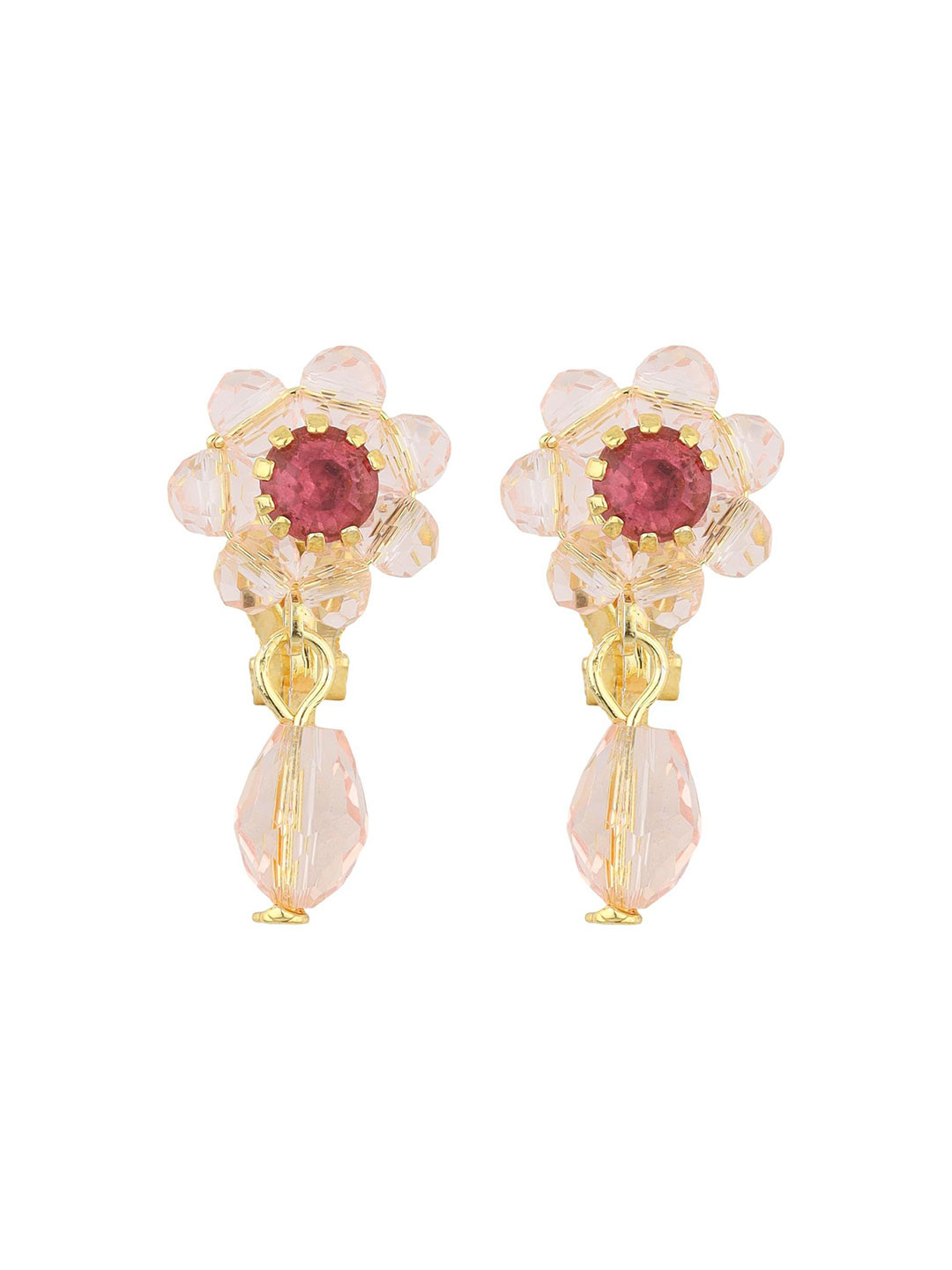 FirstBlush American Diamond Studded Floral Shaped Drop Earrings