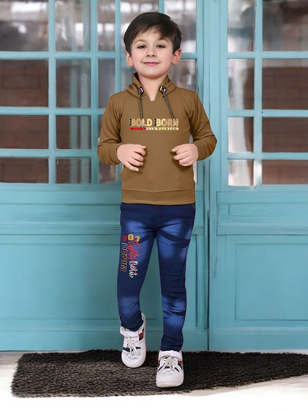 Bold Born Boys Printed Hooded Sweatshirt With Trousers