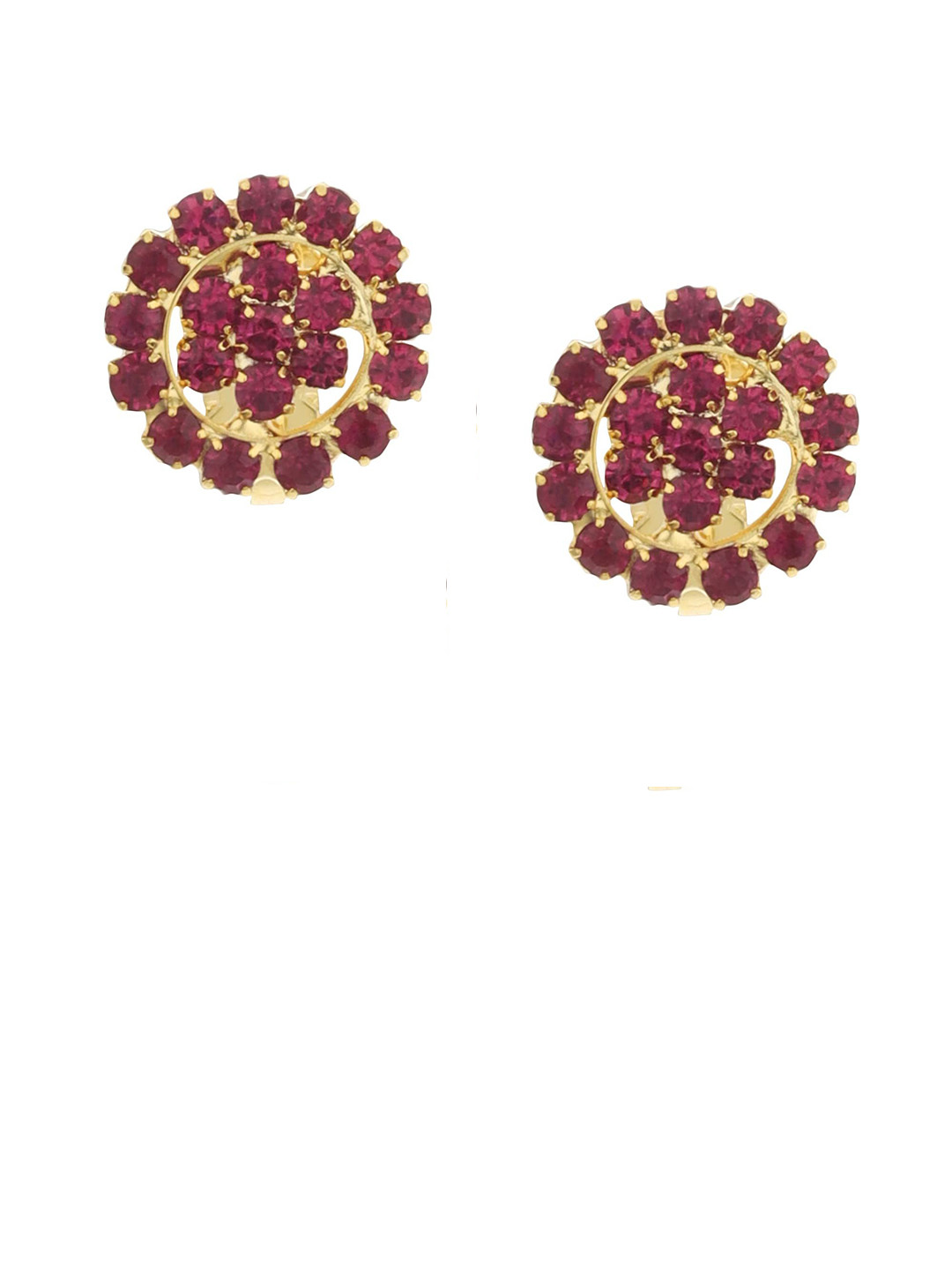 FirstBlush Gold-Plated Cubic Zirconia Studded Clip On Circular Studs