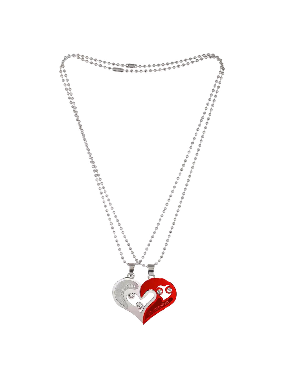 Heer Collection  Stainless Steel Stones Studded Broken Heart Pendant With Chain