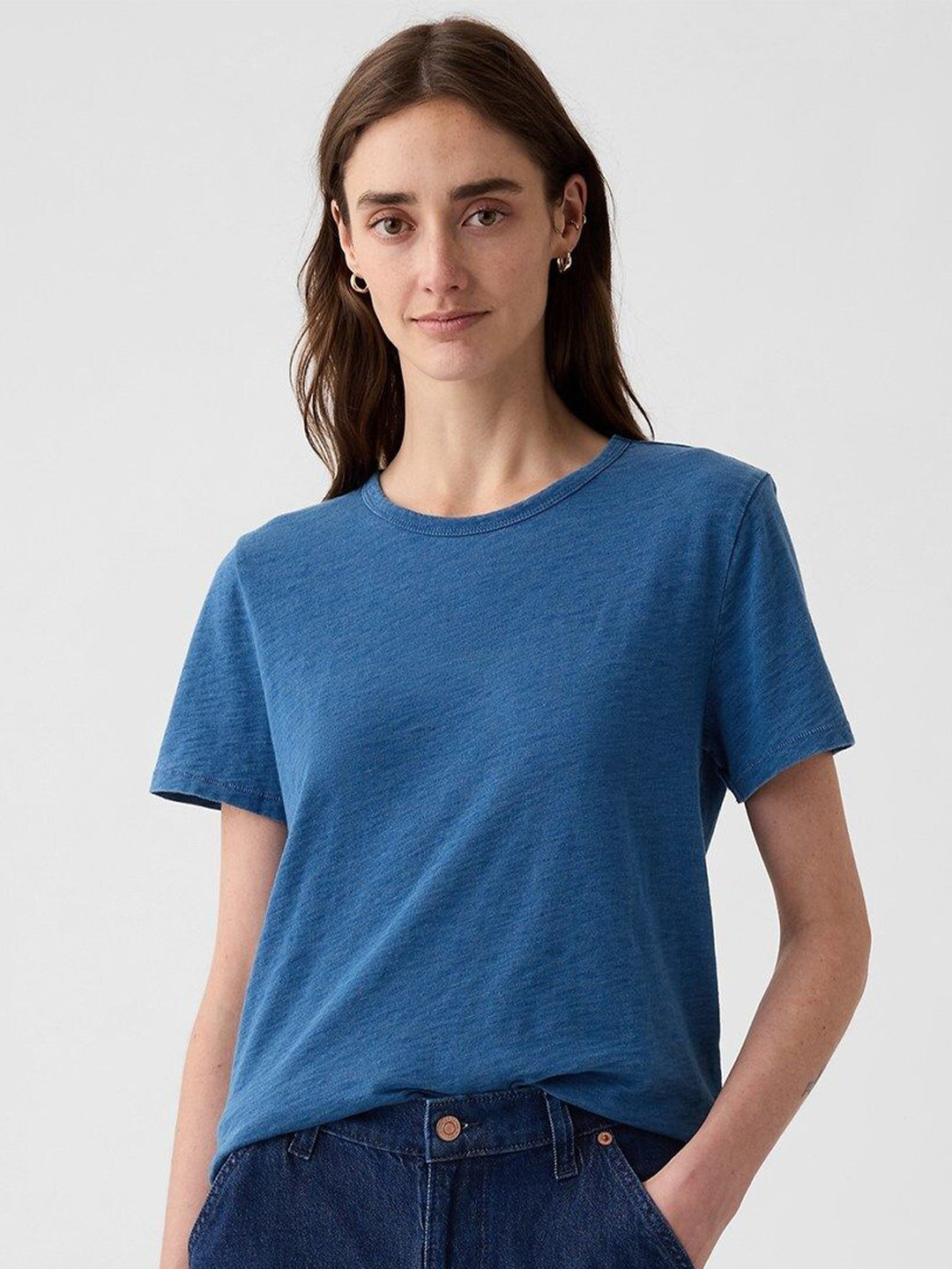 GAP Heathered Relaxed Fit Crew-Neck Pure Cotton T-Shirt