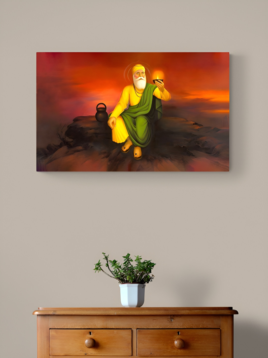 Tushaco Handicrafts Guru nanak dev ji Stretched Canvas Warapped Wall Painting