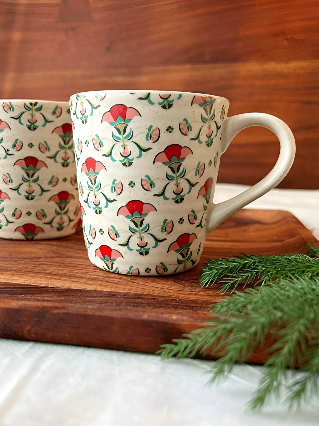 Posh Pitara White & Red 2 Pieces Ceramic Core Mugs