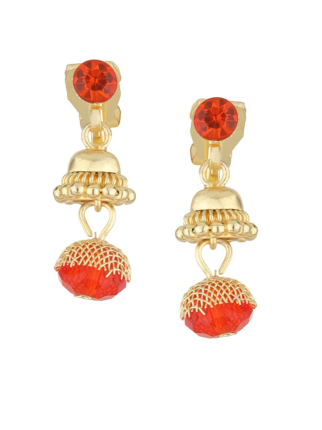 FirstBlush Gold-Plated Cubic Zirconia Stones Studded Dome Shaped Clip On Jhumkas