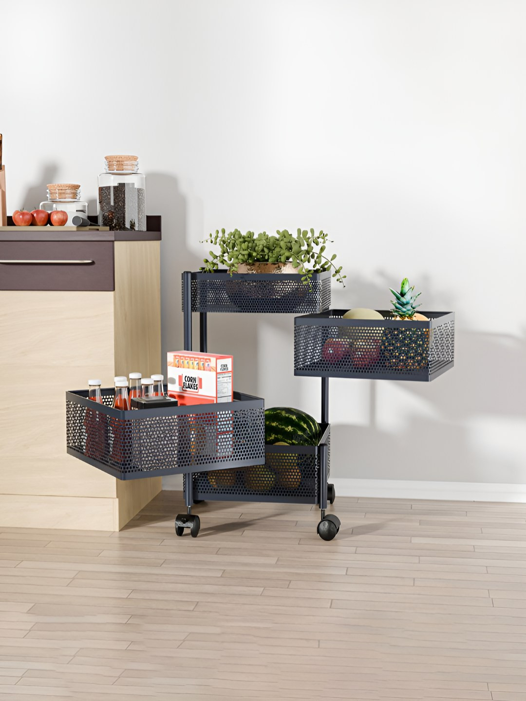 RUBOXA Grey 3+1 Layer Anti-Rust Square Shape Multi-Purpose Kitchen Organizer