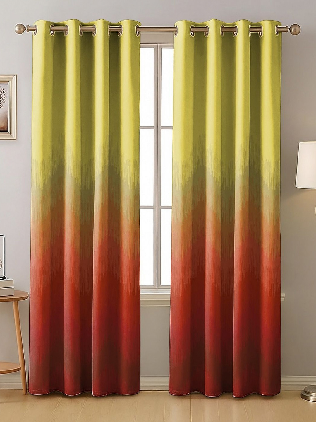 Nefertiti Home Green & Orange 2 Pieces Geometric Black Out Door Curtains
