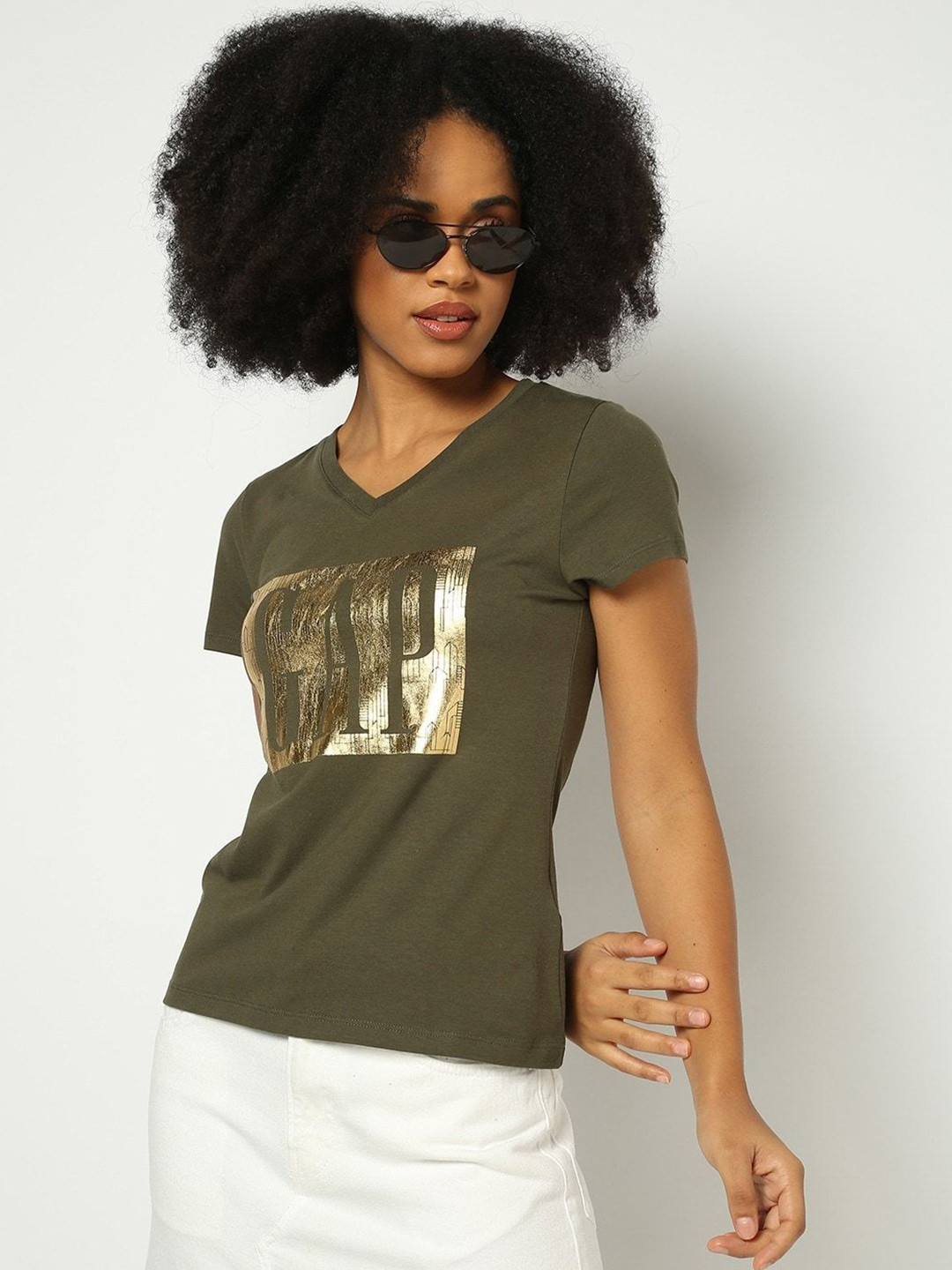 GAP Embedded Logo Printed V-Neck Pure Cotton T-Shirt
