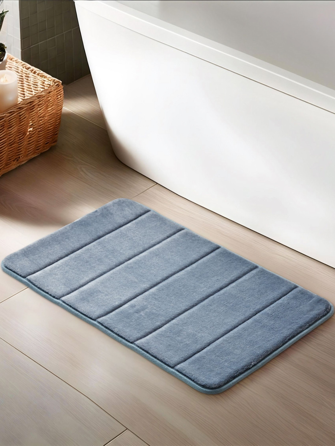 Home Centre Colour Refresh Essence Milano Blue Memory Foam 240 GSM Anti-SlipBathRugs