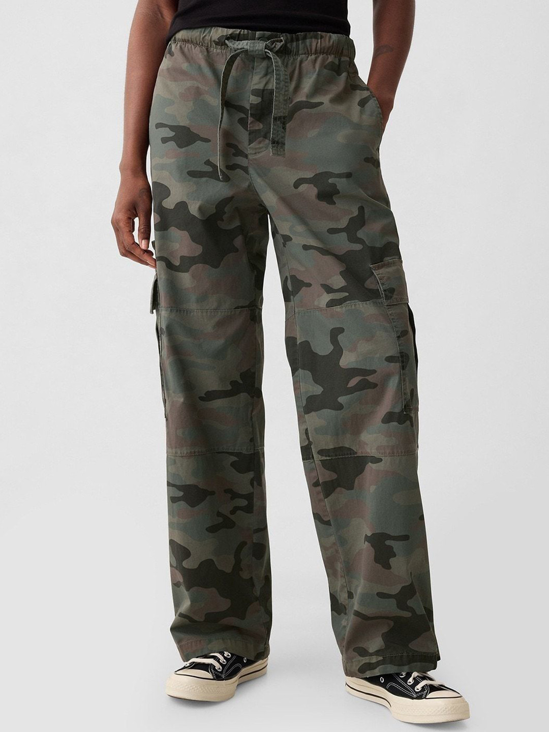 GAP Women Camouflage Printed Relaxed Fit Parachute Cargo Trousers