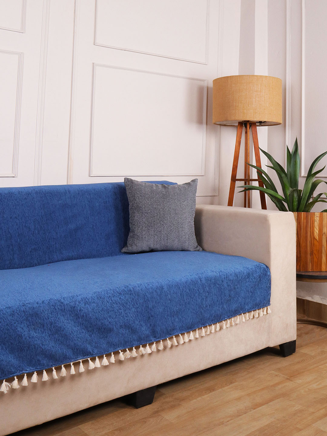 STITCHNEST 1 Seater Blue Chenille Seat Cover