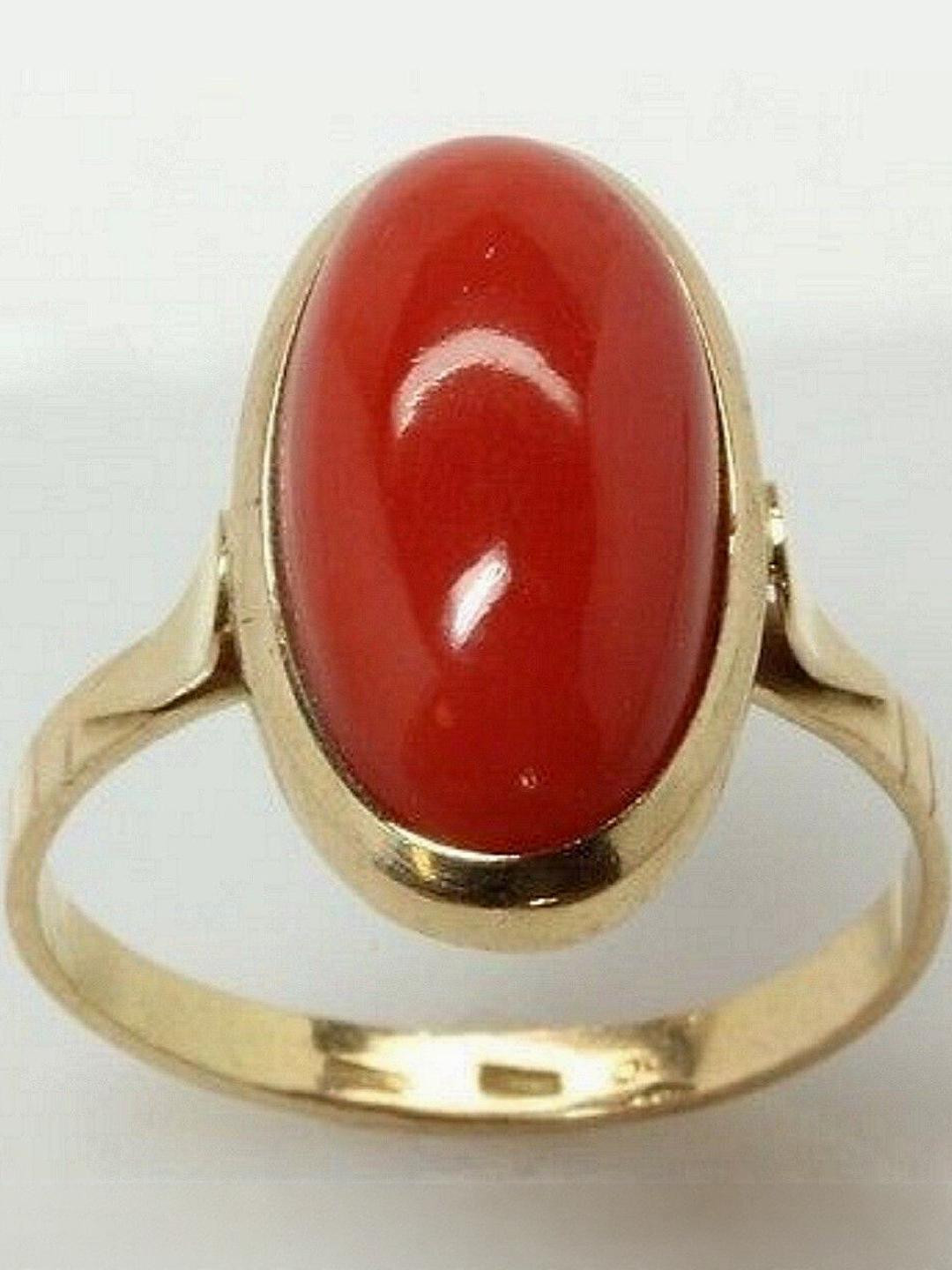 GenZcomplex Gold-Plated Untreated Coral Astrological Copper Studded Finger Ring