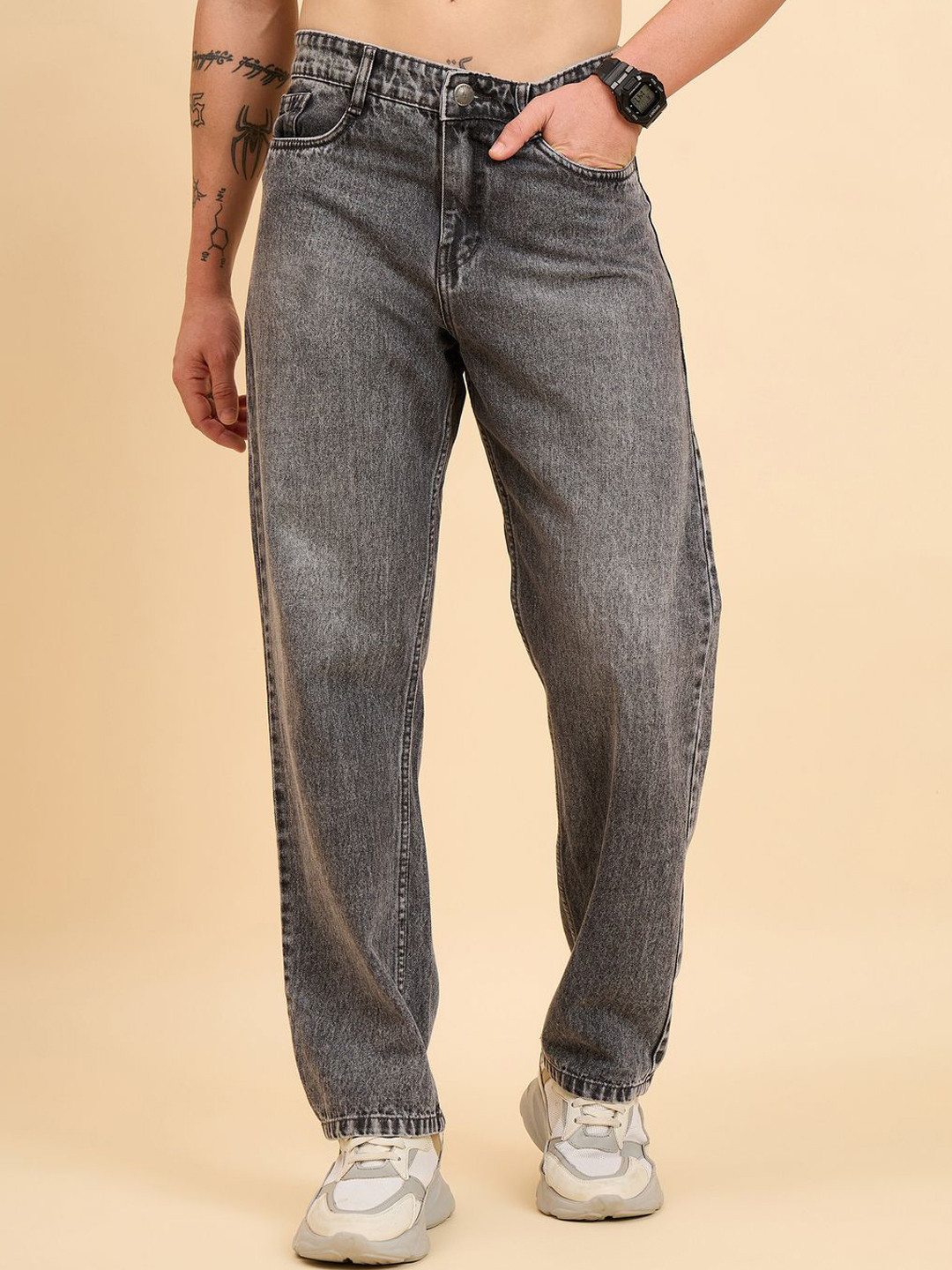 STUDIO NEXX Men Retro Mid-Rise Heavy Fade Baggy Jeans