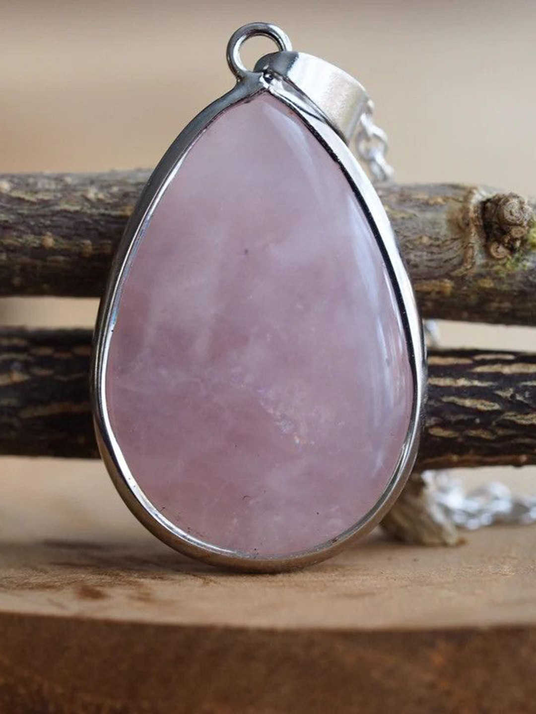 GenZcomplex Crystal Rose Quartz Teardrop Shaped Pendant