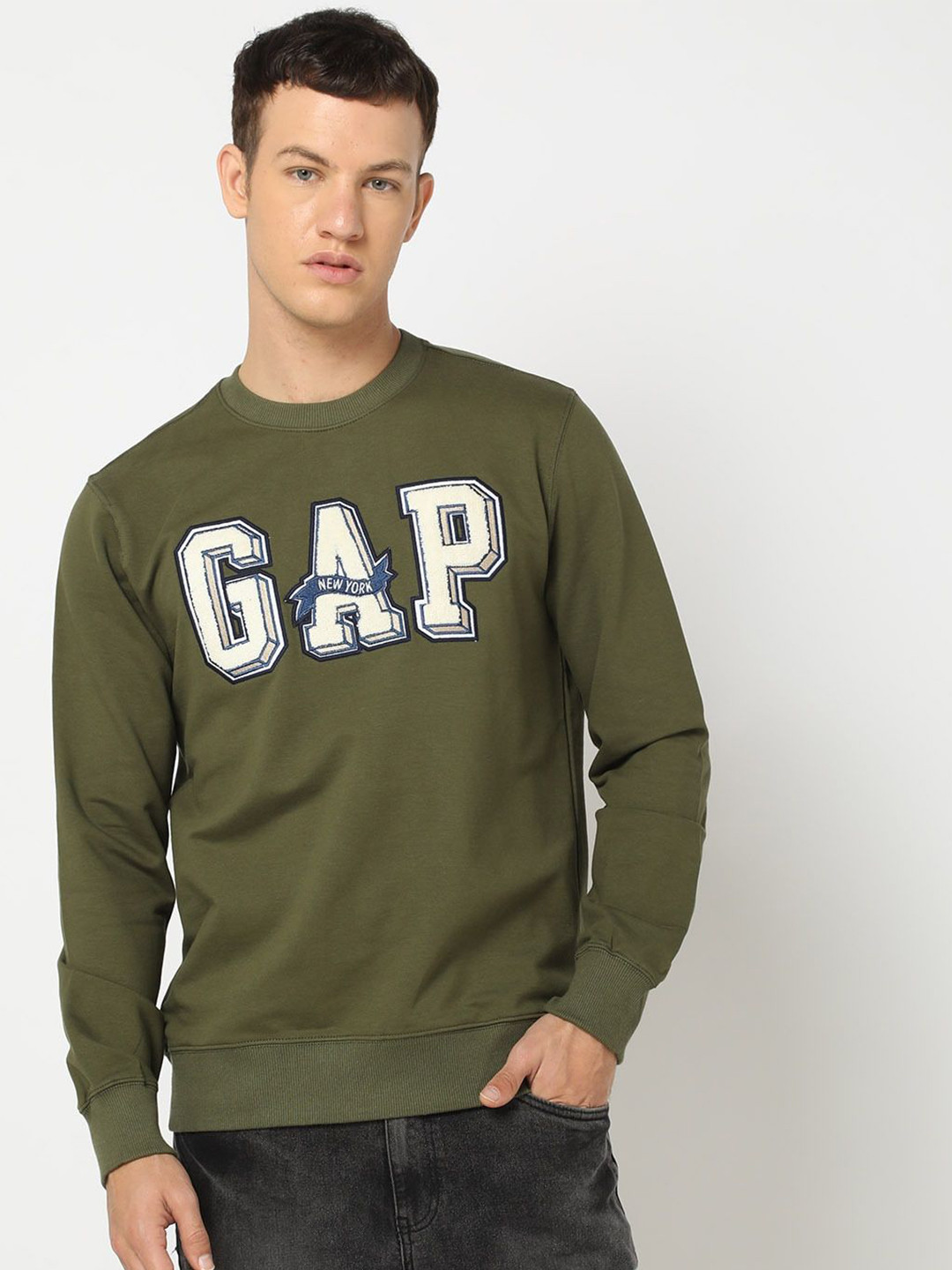 GAP Men Printed Crew Neck Cotton Sweatshirt