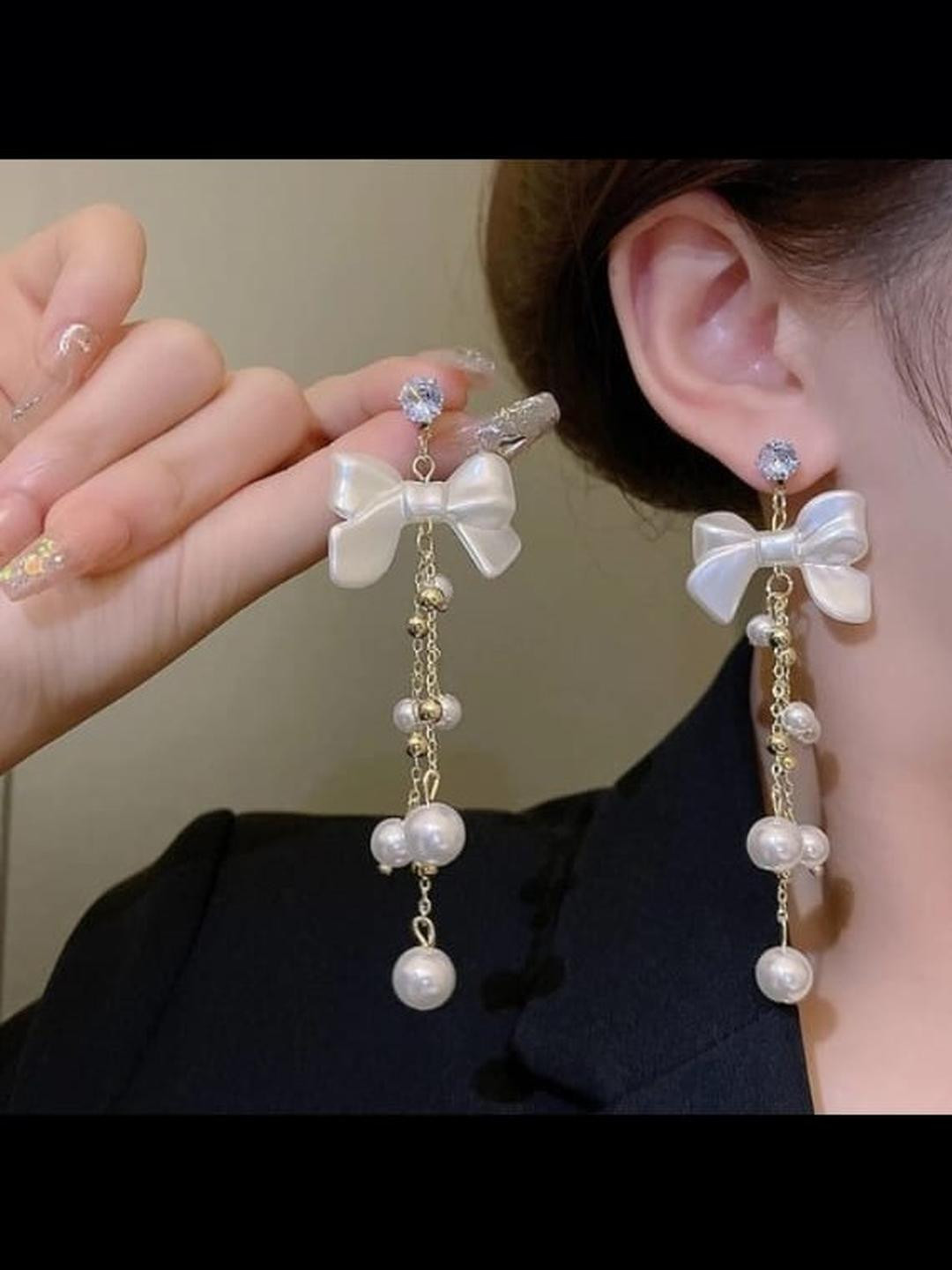 Amrav Floral & Bow Pearl Studs Earrings