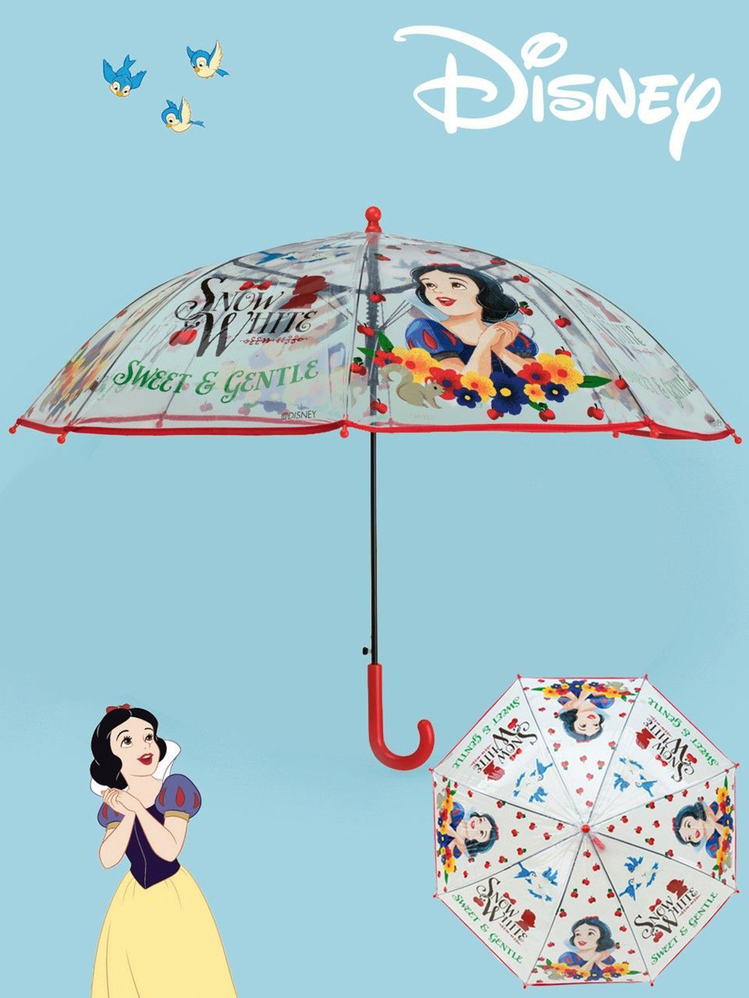 Disney By Yellow Bee Girls White & Blue Princess Snow Printed Manual 2 Fold Umbrella