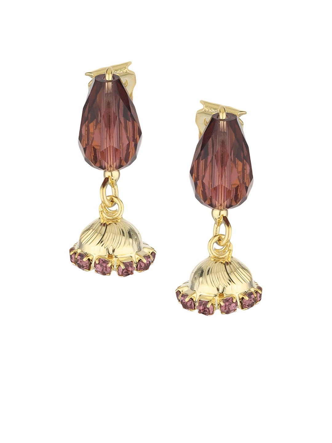 FirstBlush Gold-Plated Cubic Zirconia Stones Studded Dome Shaped Clip On Jhumkas
