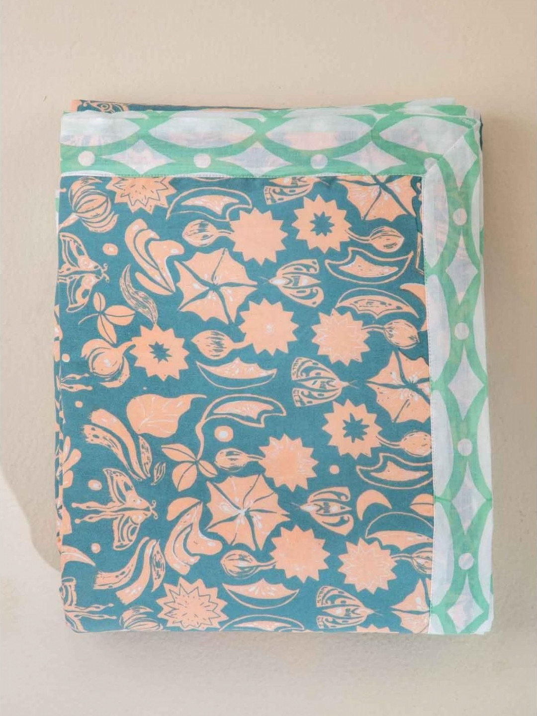 FREEDOM TREE Blue & Peach-Coloured Floral Printed Cotton AC Room Single Bed Dohar