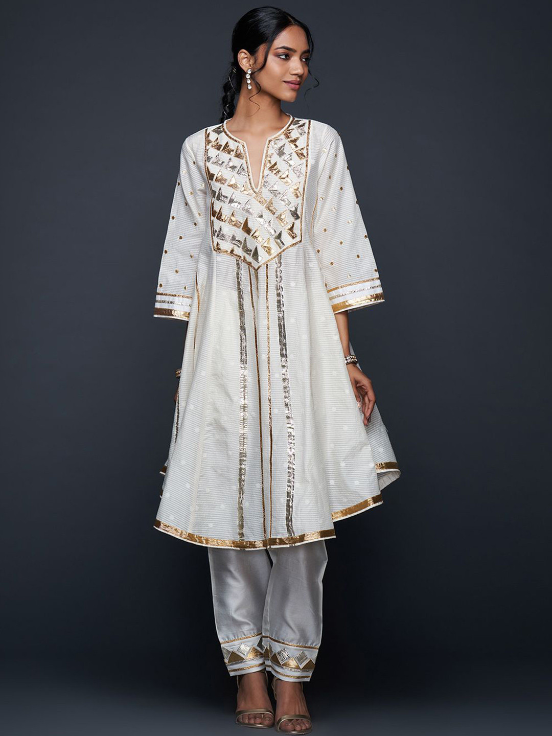 Gulabo by Abu Sandeep Ethnic Motifs Embellished Zari Jamdani A-Line Kurta