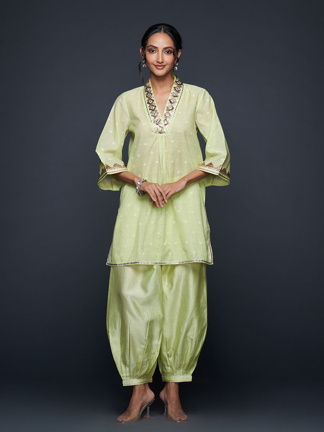 Gulabo by Abu Sandeep Gotta Patti Embroidered V Neck Kurta