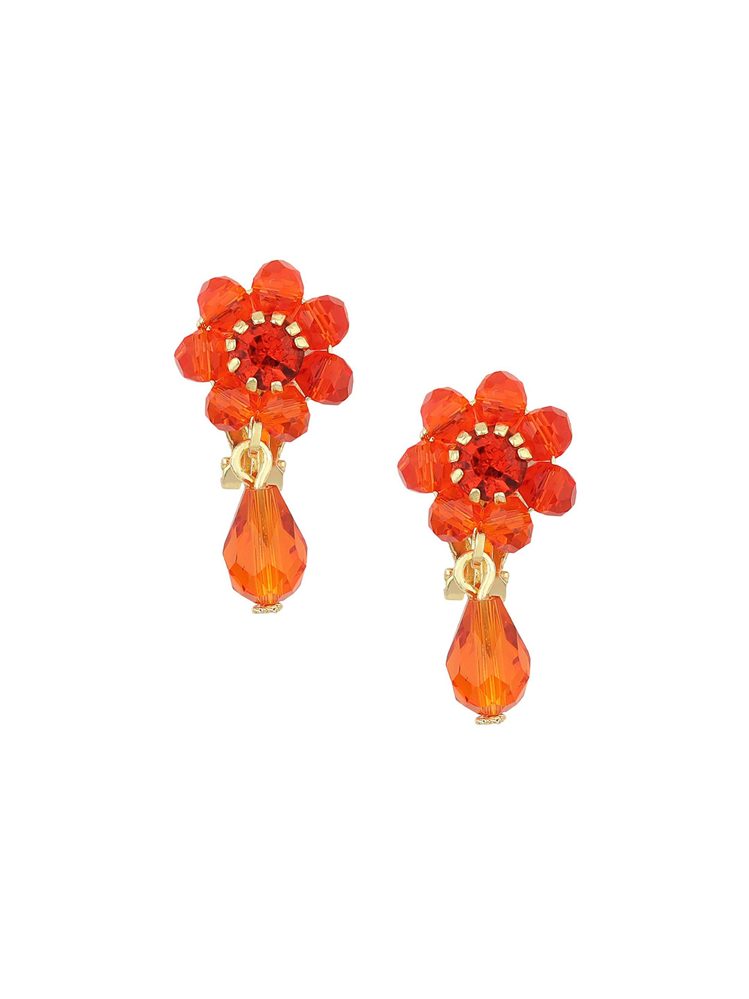 FirstBlush Gold Plated American Diamond Studded Flower Shaped Drop Earrings