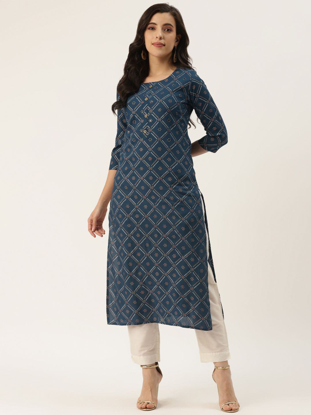 HISHAM Women Bandhani Mirror Work Straight Kurta