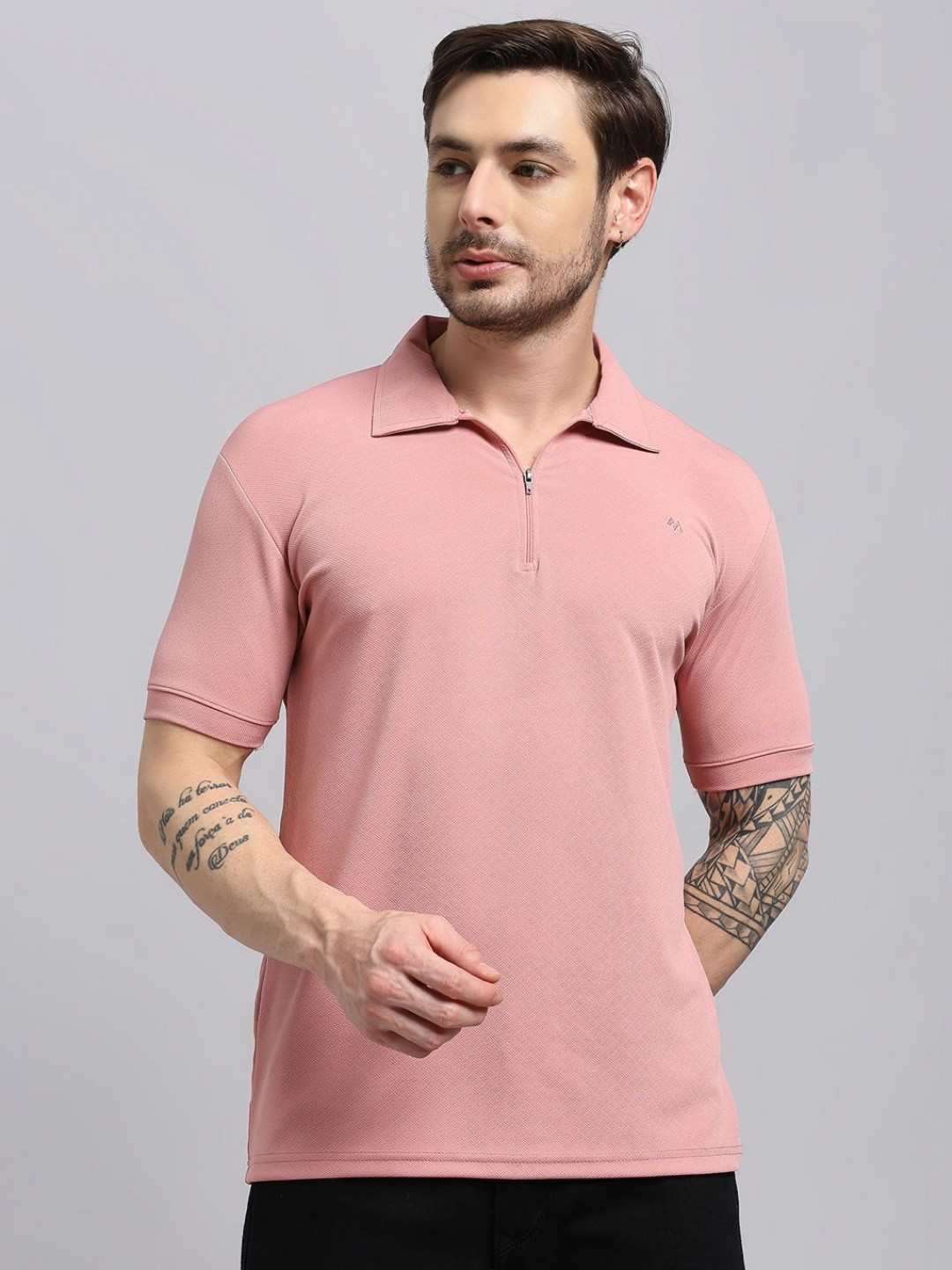 Pink Polo Collar Short Sleeves Regular Fit T-shirt