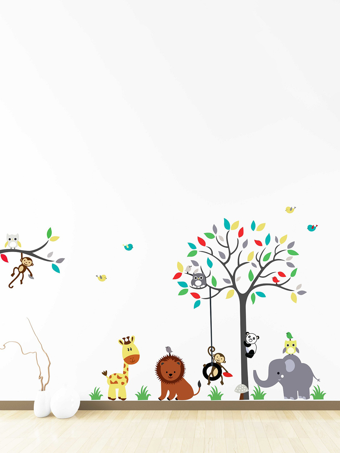 LANSTICK Black Tree with Animals Wall Sticker