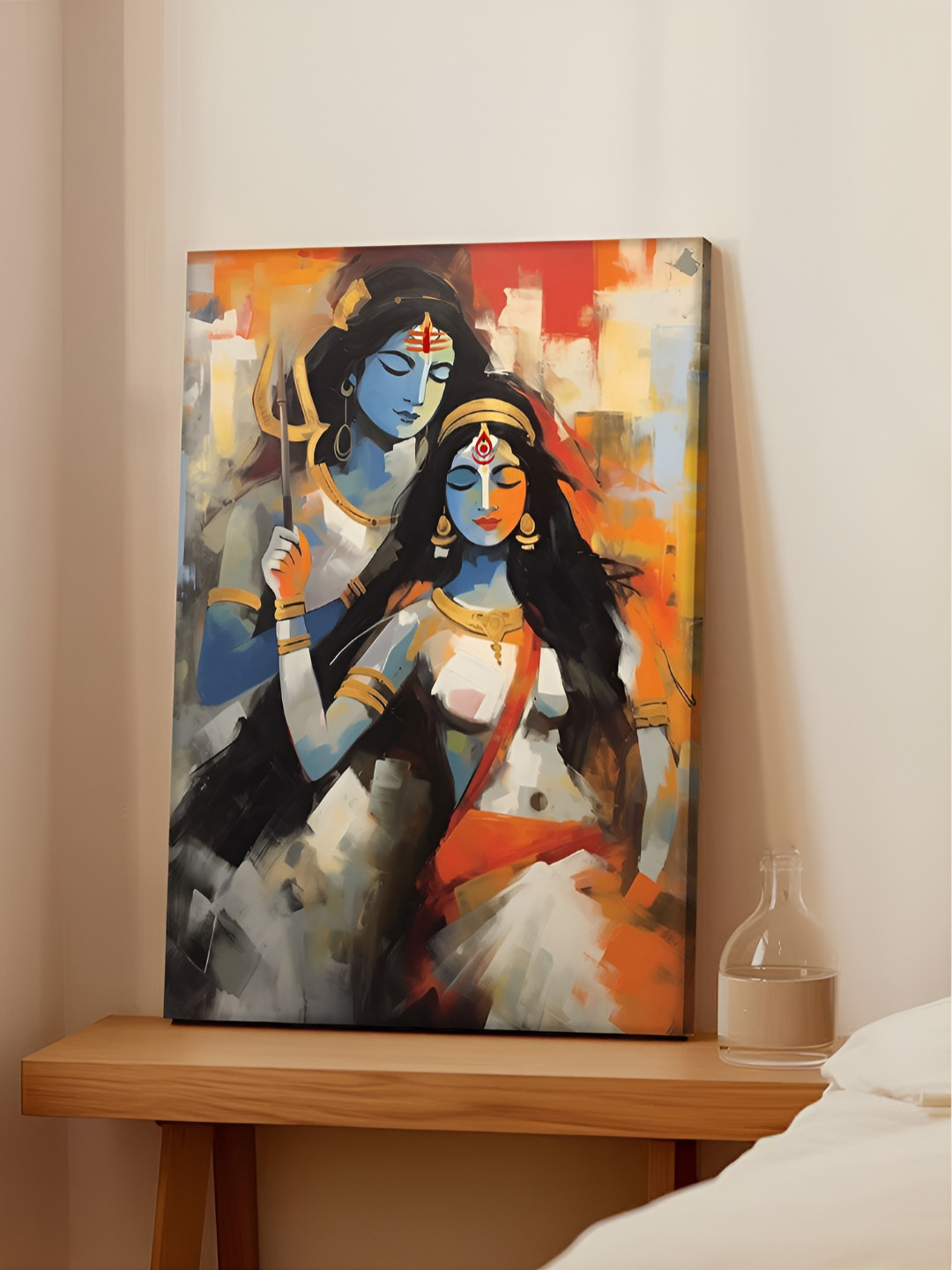 Art Street Orange & Blue Divine Shiv Parvati Canvas Wall Art