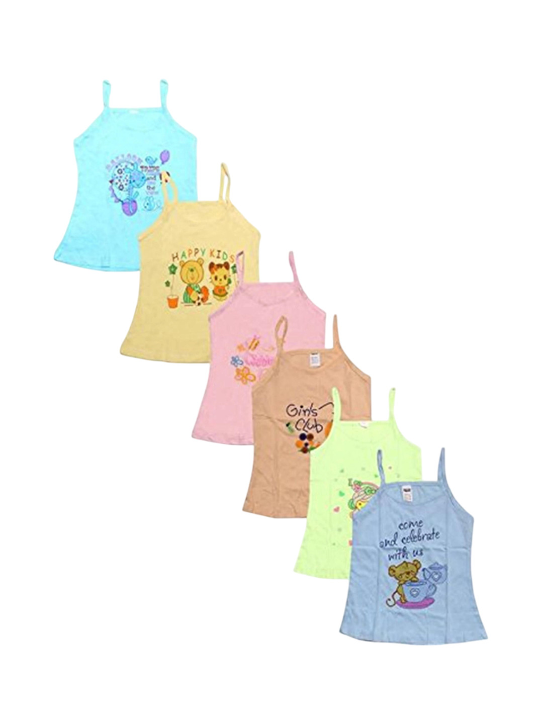 NEW TRINATH HOSIERY Girls Pack Of 6 Printed Cotton Camisoles
