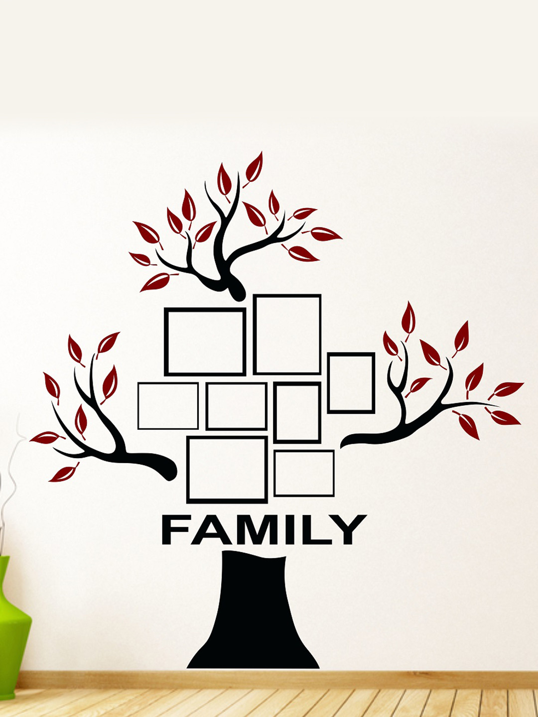 LANSTICK Black & Brown Printed Family With Tree & Frame Wall Sticker