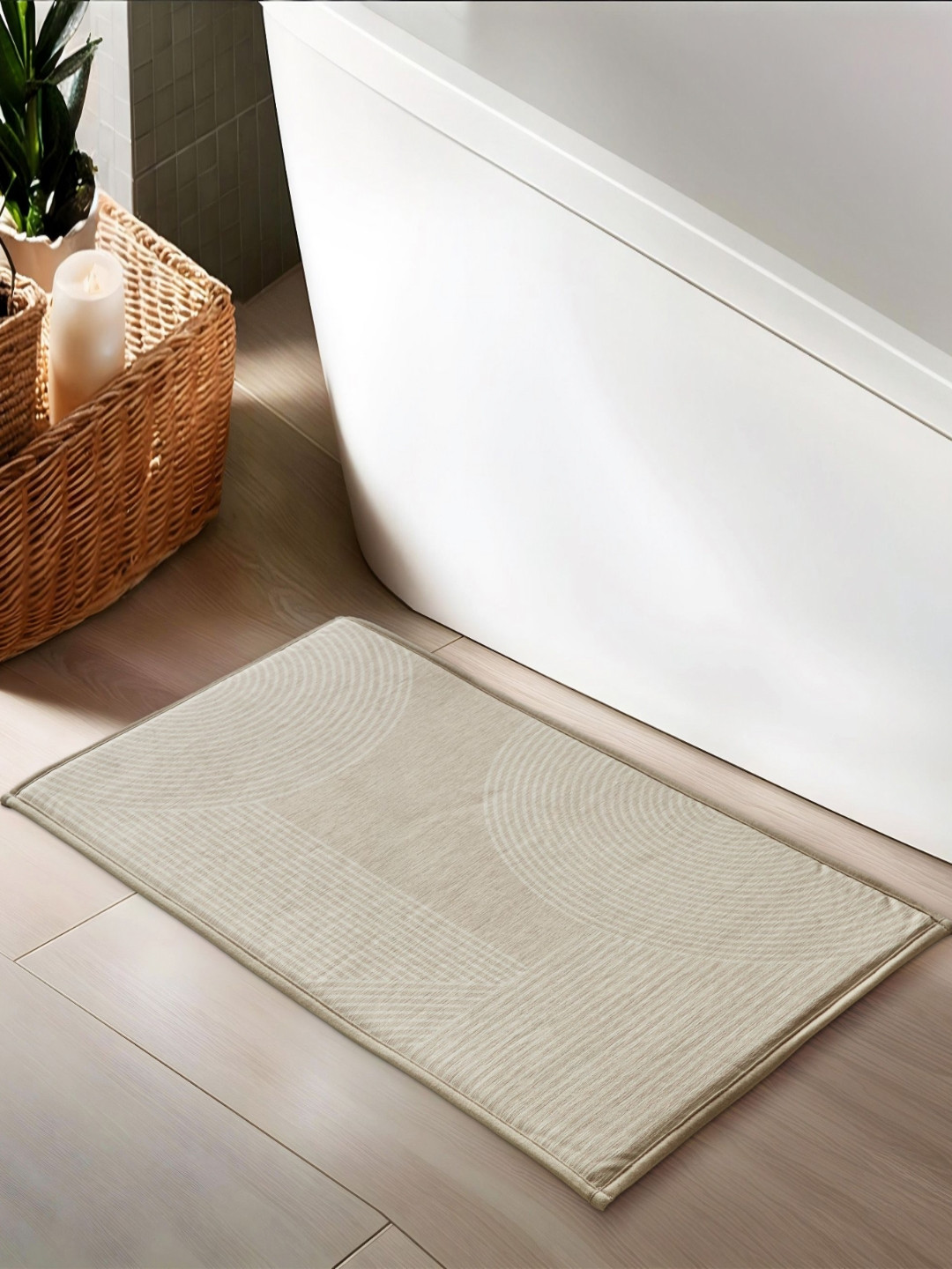 Home Centre Buttercup Zenith Beige Printed Memory Foam 450 GSM Anti-SlipBathRugs