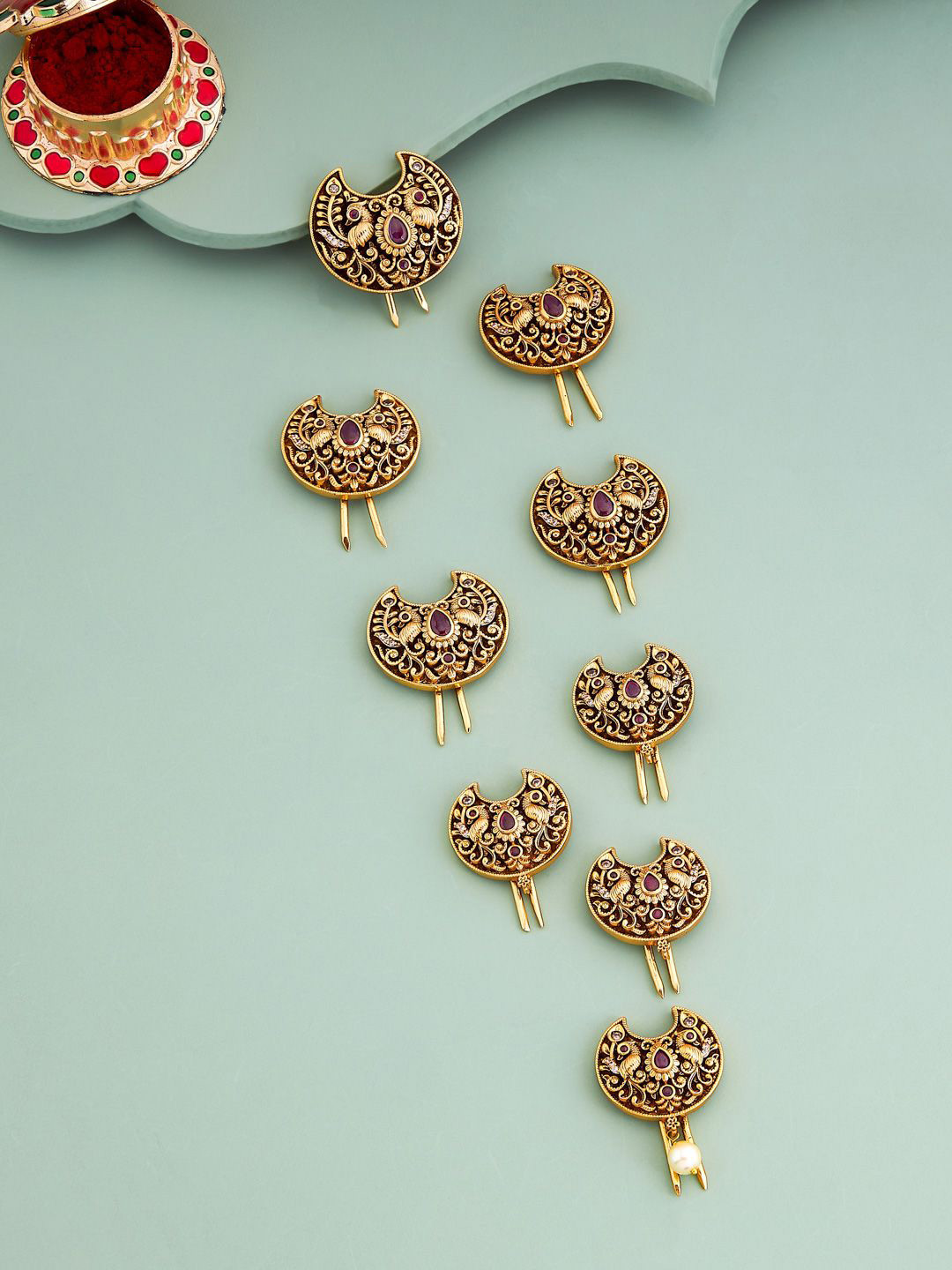 Kushal's Fashion Jewellery Ruby Gold-Plated Ethnic Antique Choti