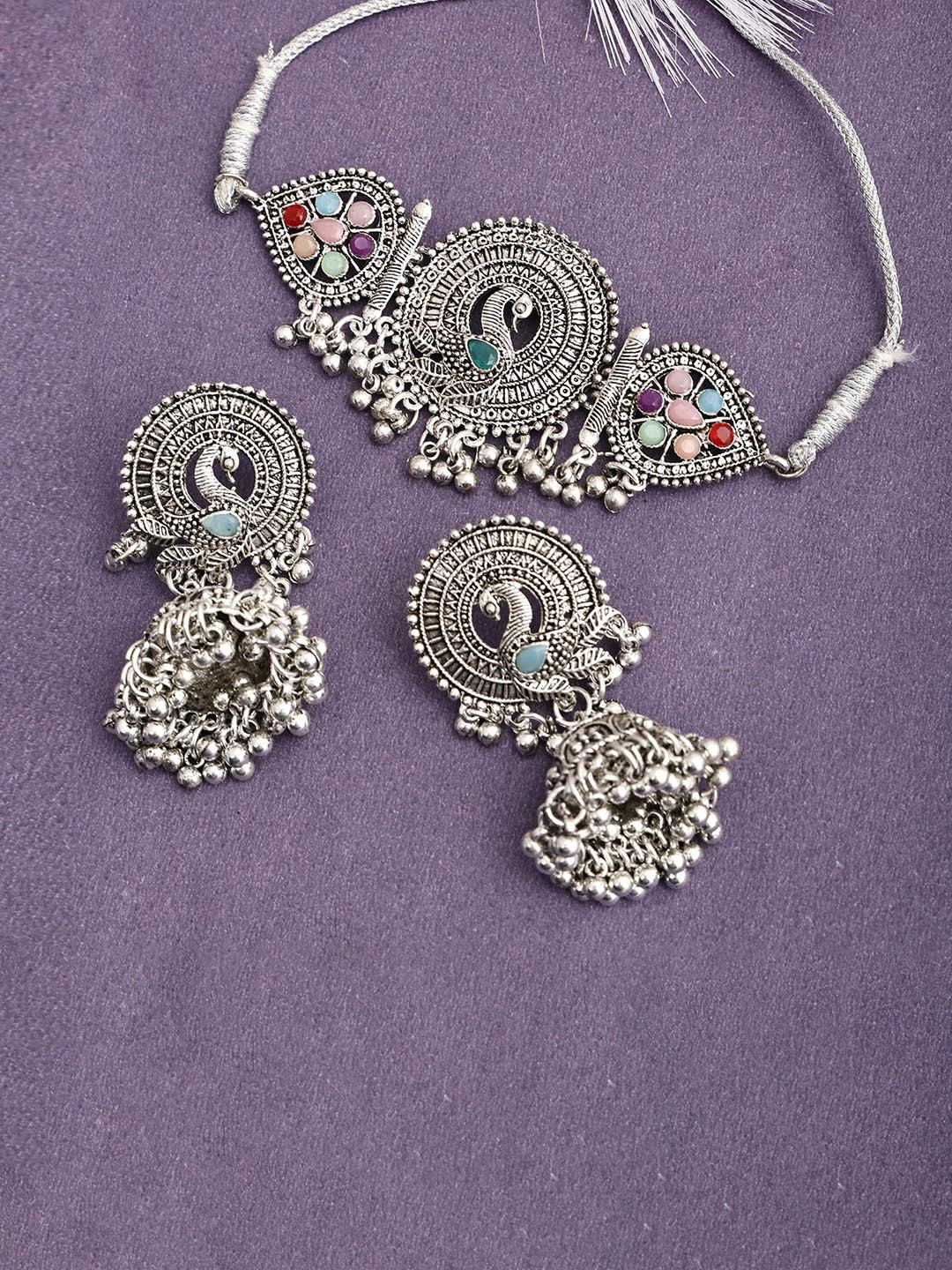 PUJVI Oxidized Silver Jewellery Set