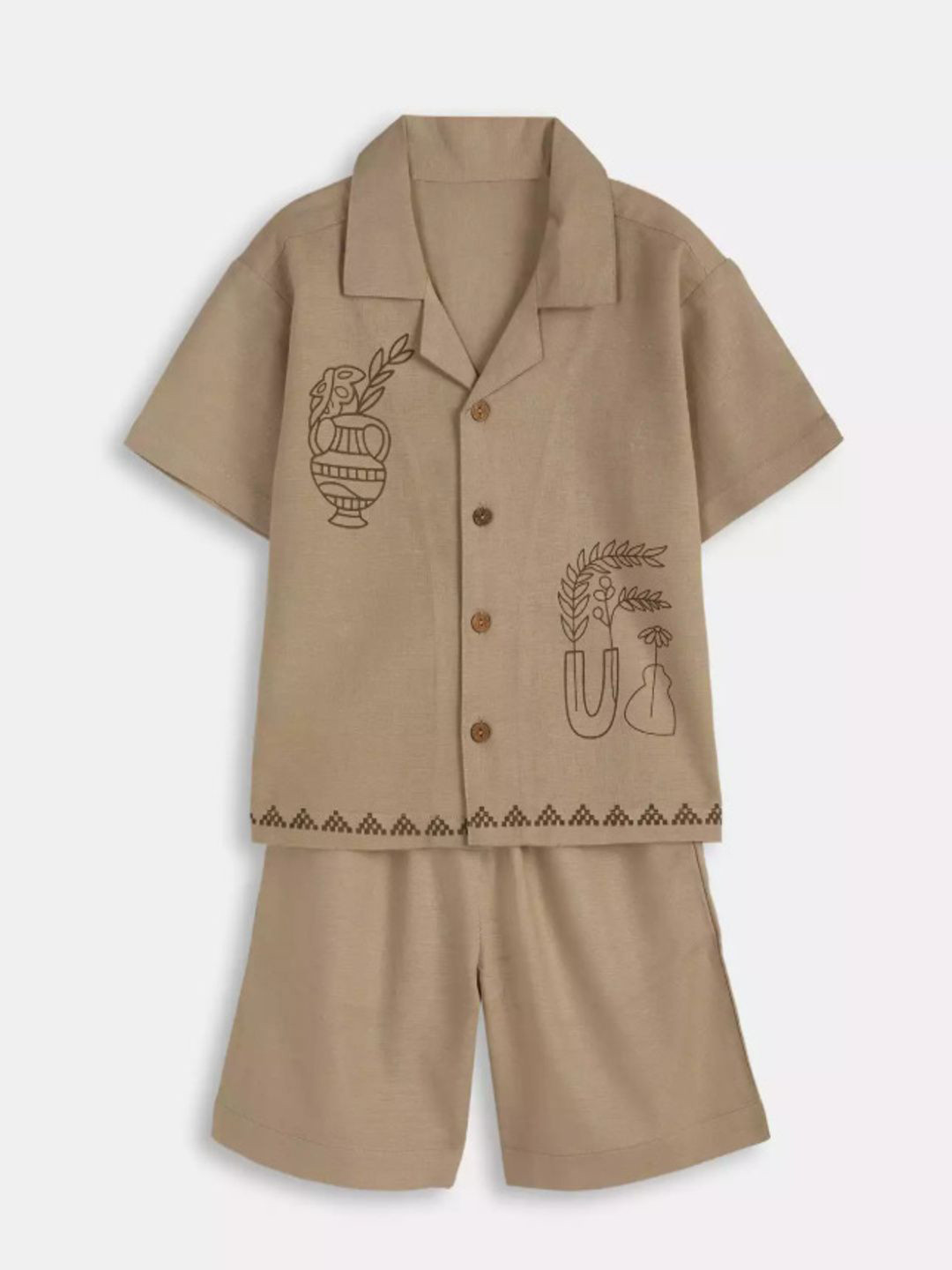 skm empire Boys Embroidered Pure Cotton Shirt With Shorts