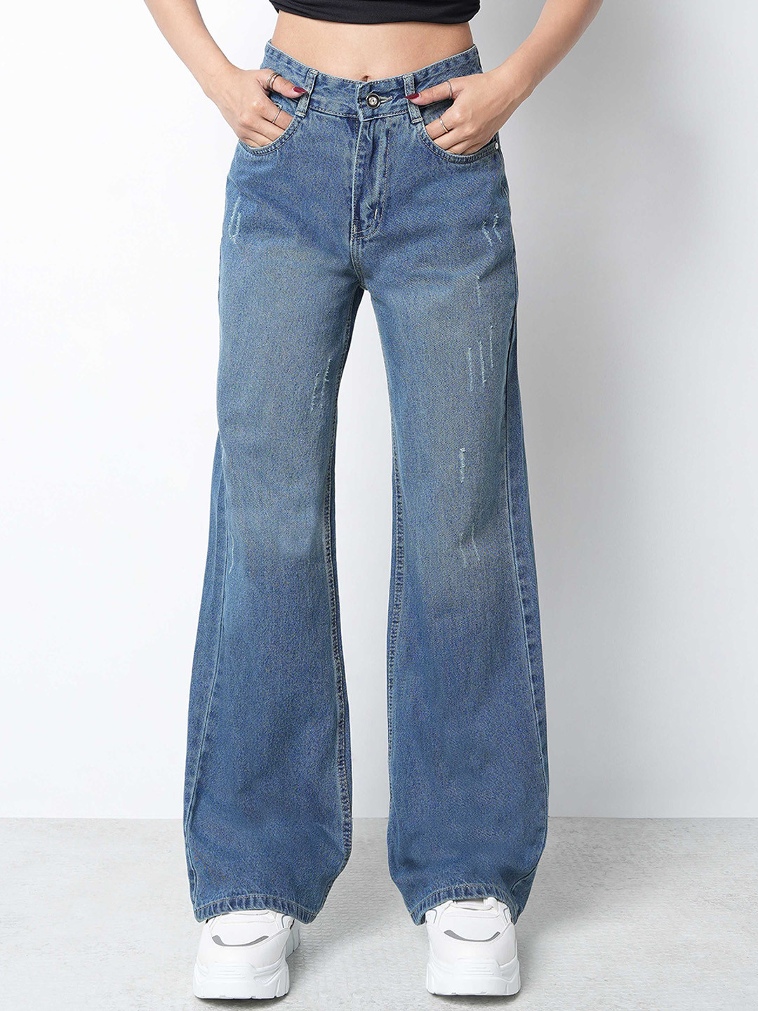 ZUYA Casual Super Wide Leg Non Stretch Scratch Jeans