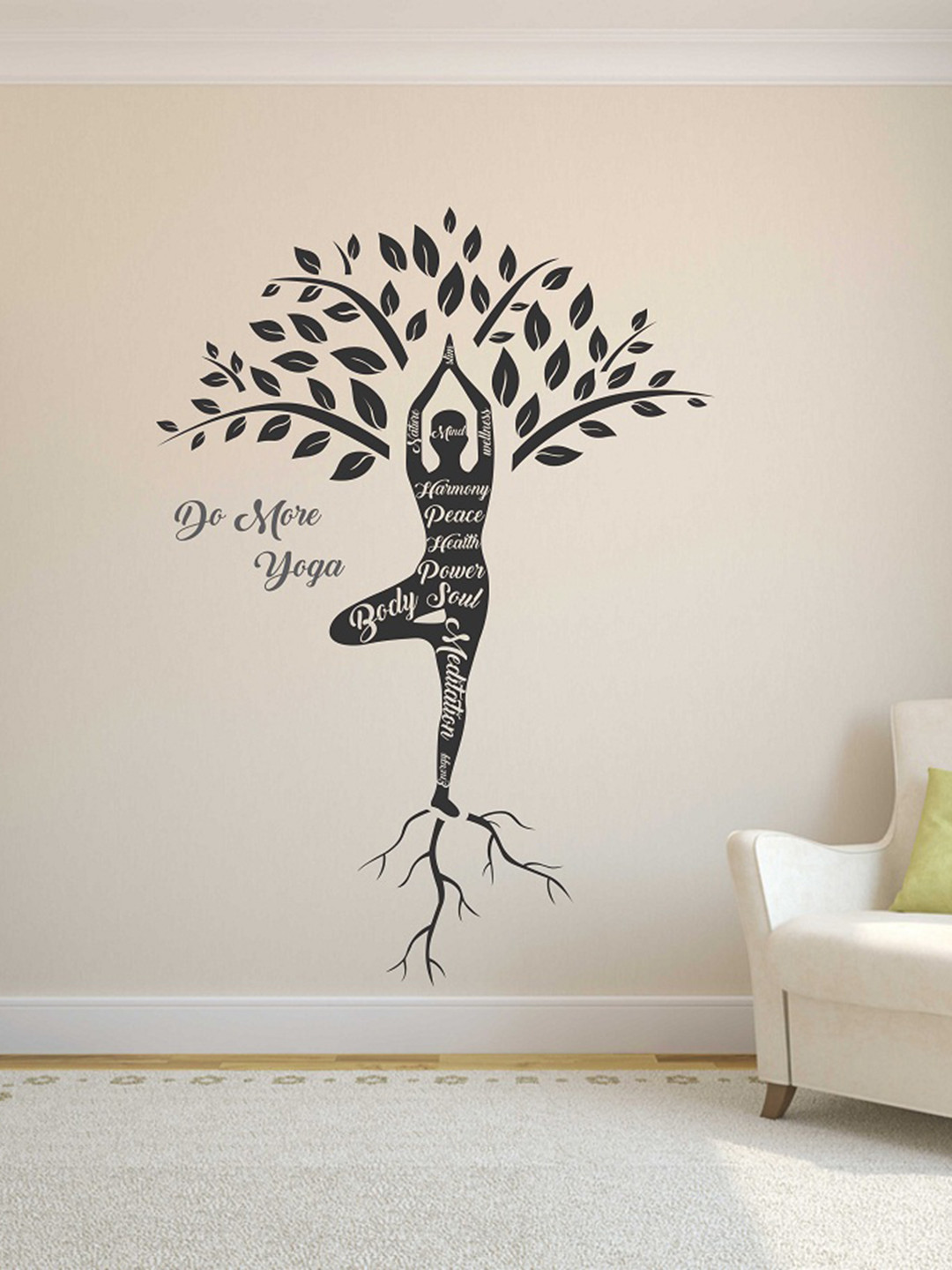 LANSTICK Black & White Printed Yoga With Tree Wall Sticker