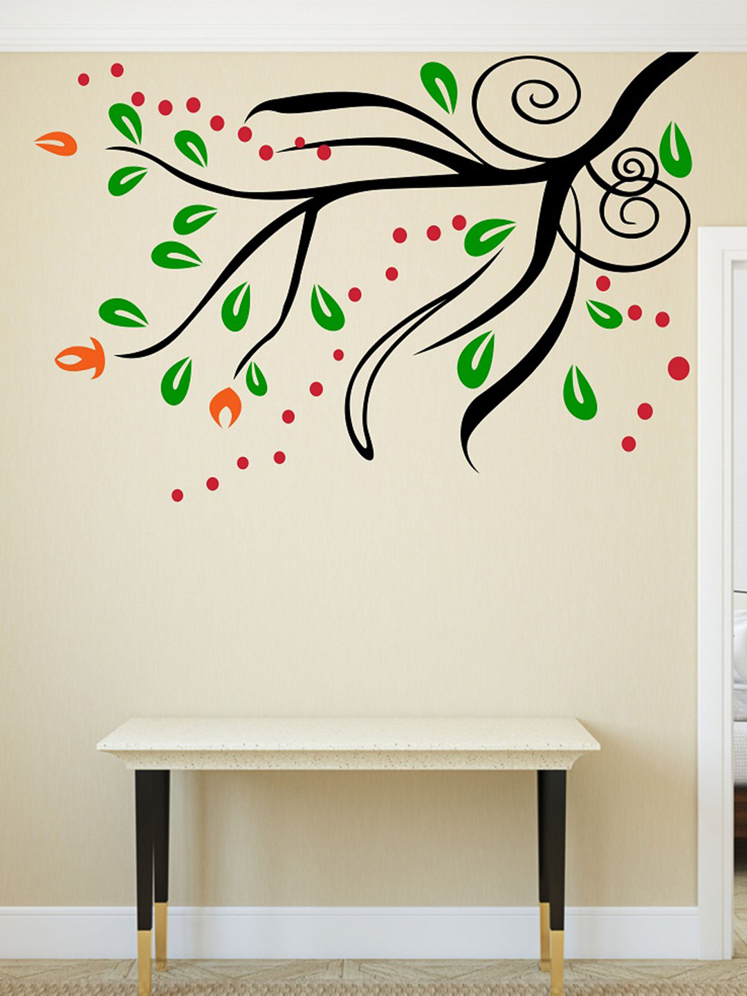 LANSTICK Black & Green Printed Tree Branches With Flower Wall Sticker