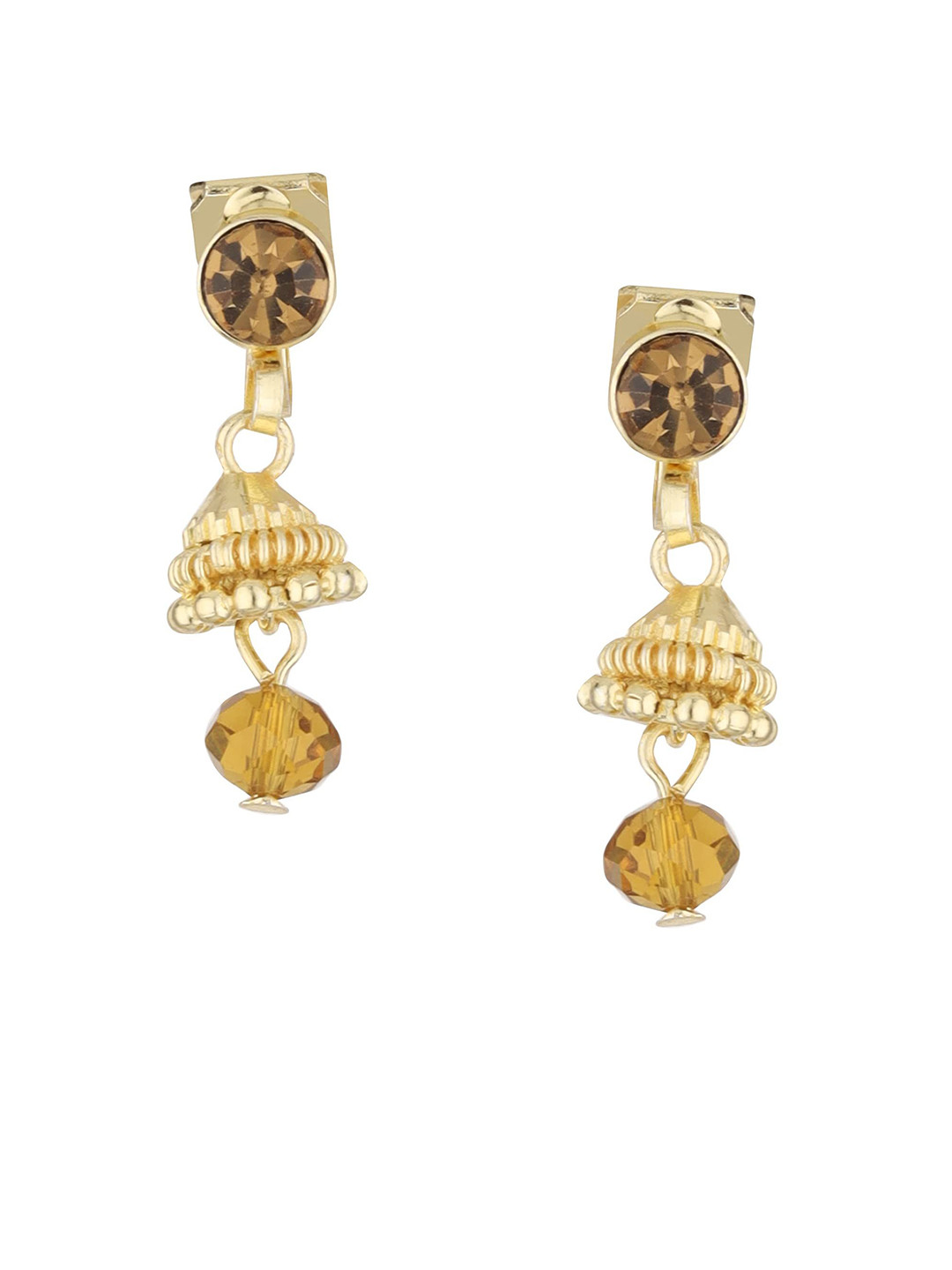 FirstBlush Gold-Plated Cubic Zirconia Studded Clip On Dome Shaped Jhumkas