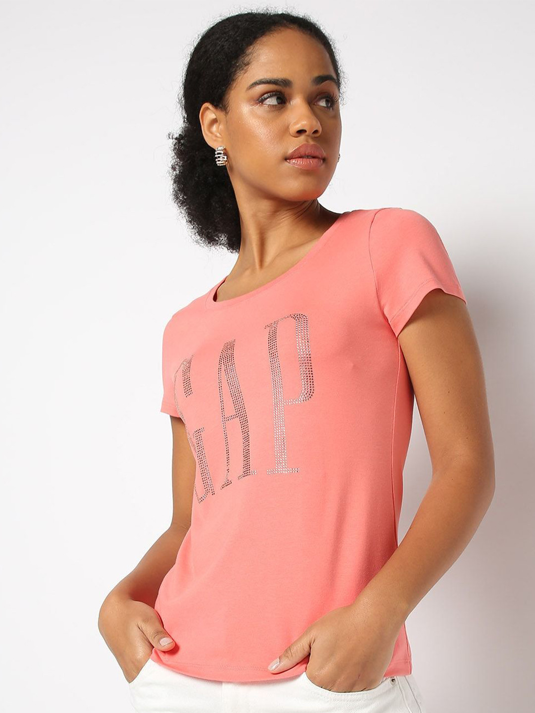 GAP Rhinestone Embroidered Logo T-Shirt With Short Sleeves