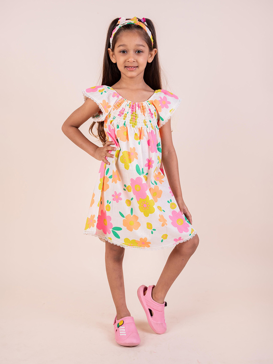 SNUGGLY MONKEY Girls Cotton Floral Printed  A-Line Dress