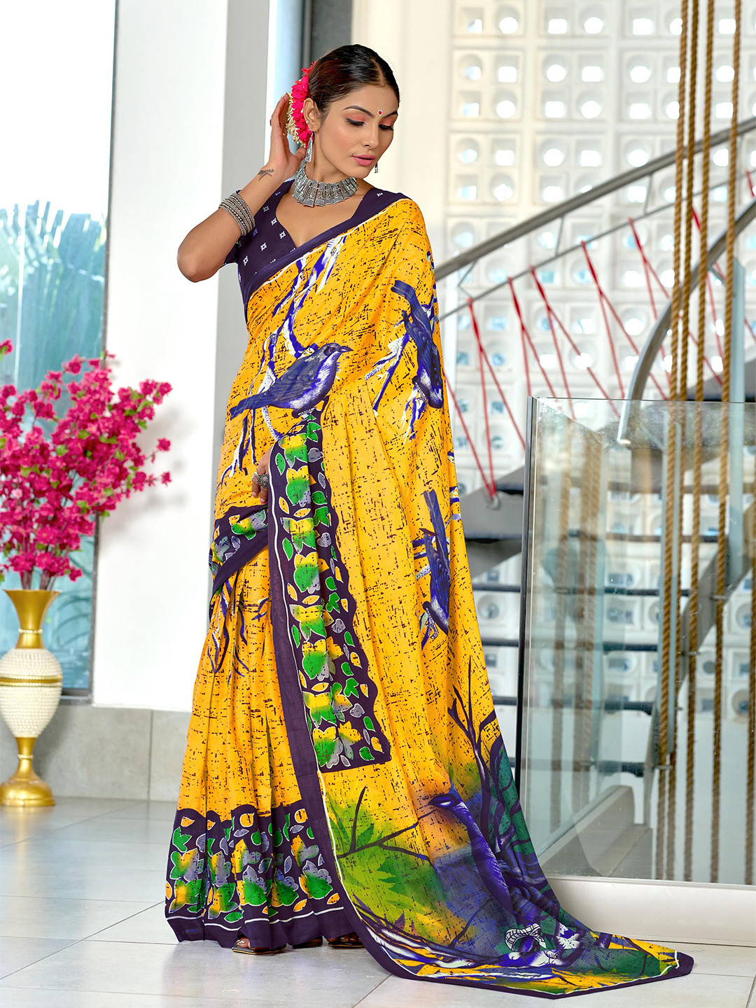 Pandadi Saree Ethnic Motifs Printes Block Print Cotton Blend Regular Sarees