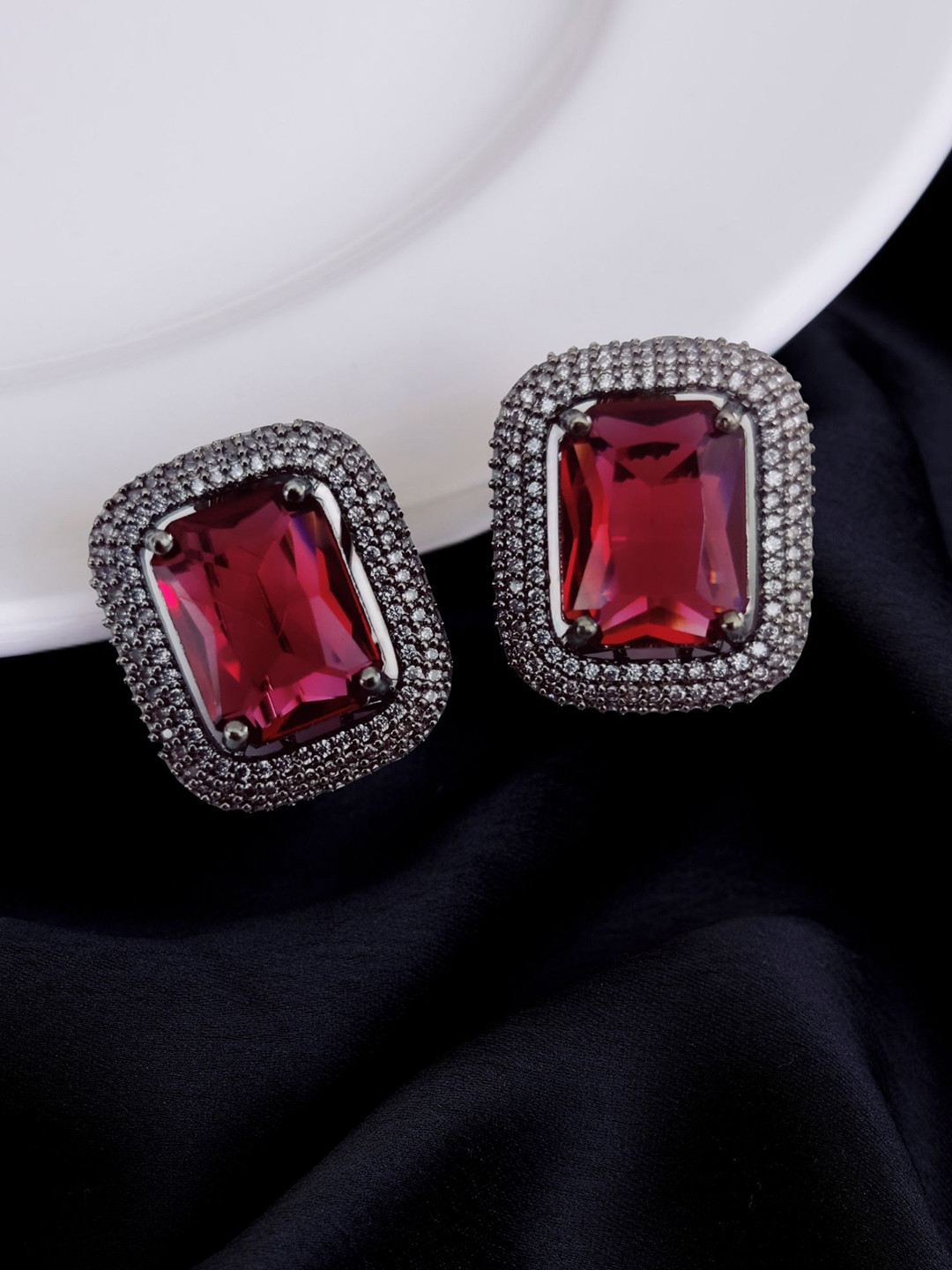 Opal Touch Crystal Studded Square Shaped Studs