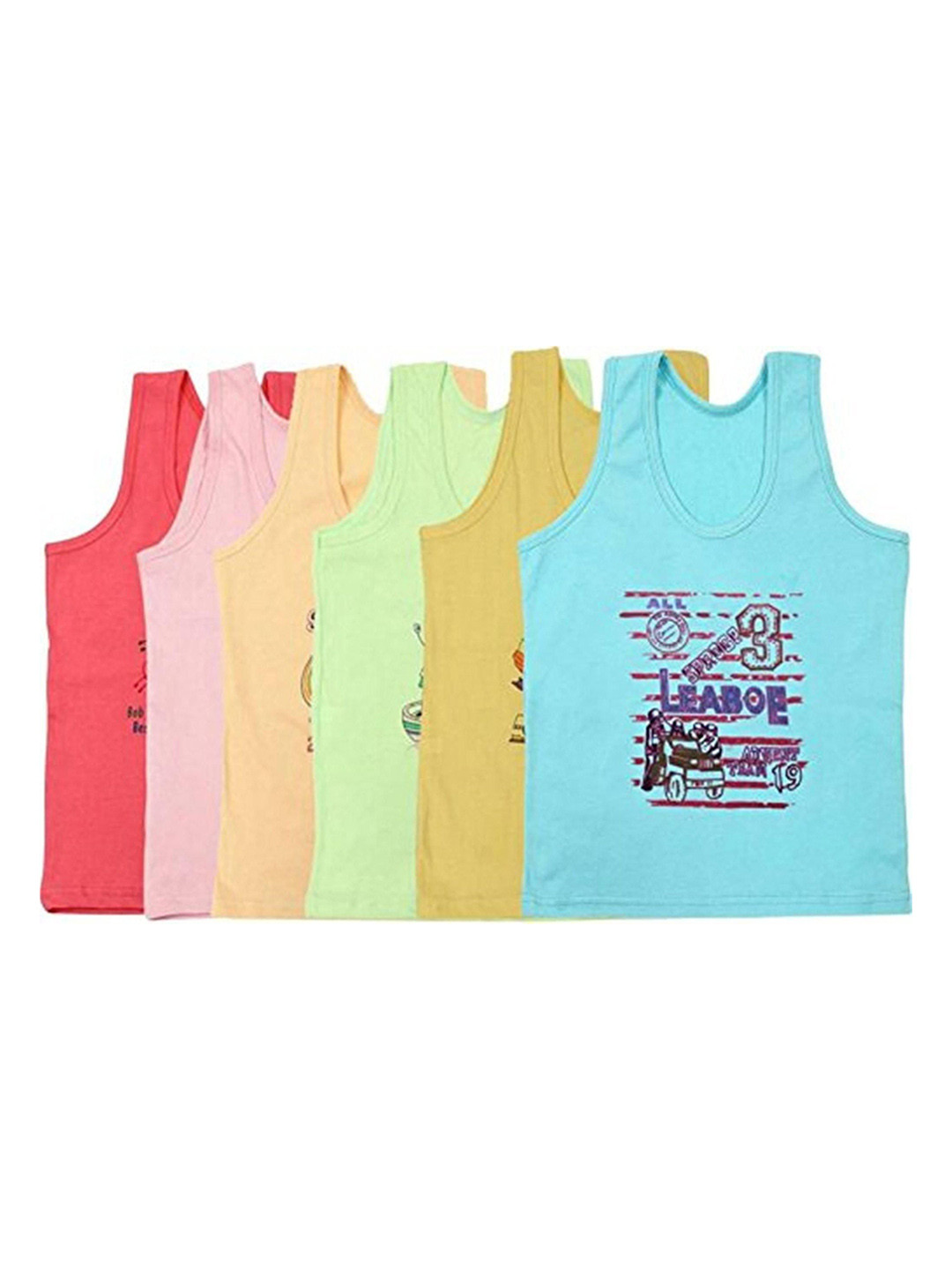 NEW TRINATH HOSIERY Boys Pack Of 6 Printed Cotton Basic Vests ST-01