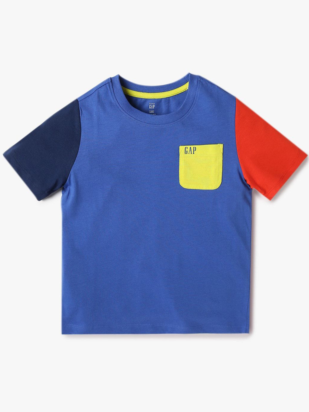 GAP Boys Round-Neck Pure Cotton T-Shirt With Colorblocked Sleeves