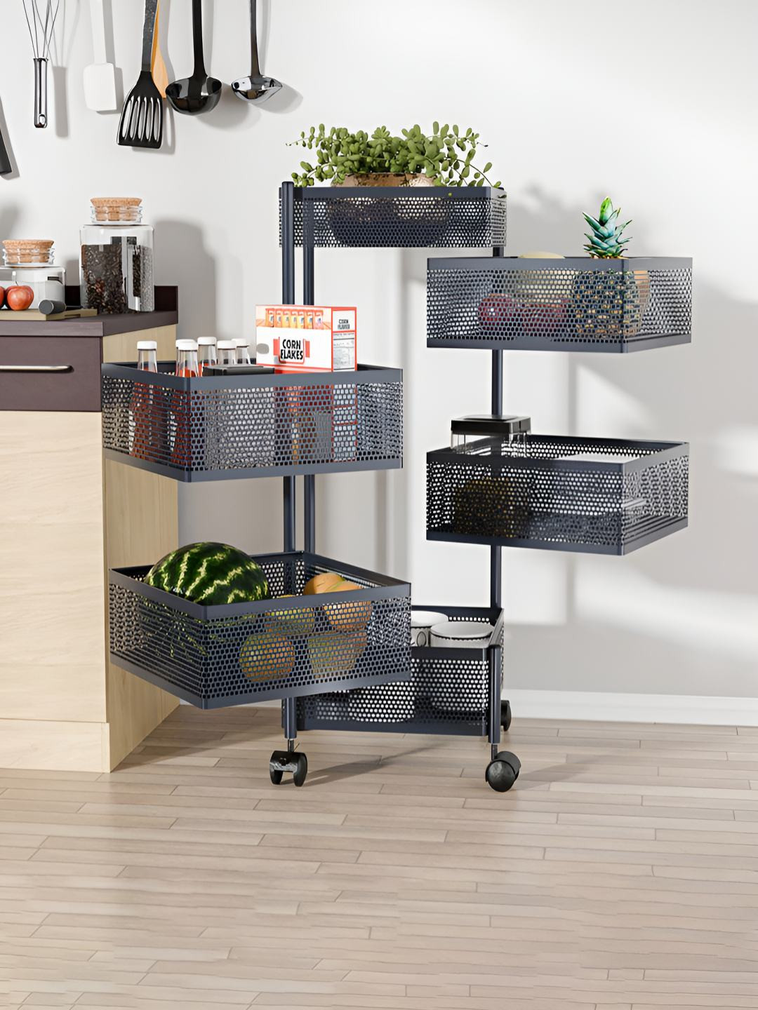 RUBOXA Grey 5+1 Layer Anti-Rust Square Shape Multi-Purpose Kitchen Organizer