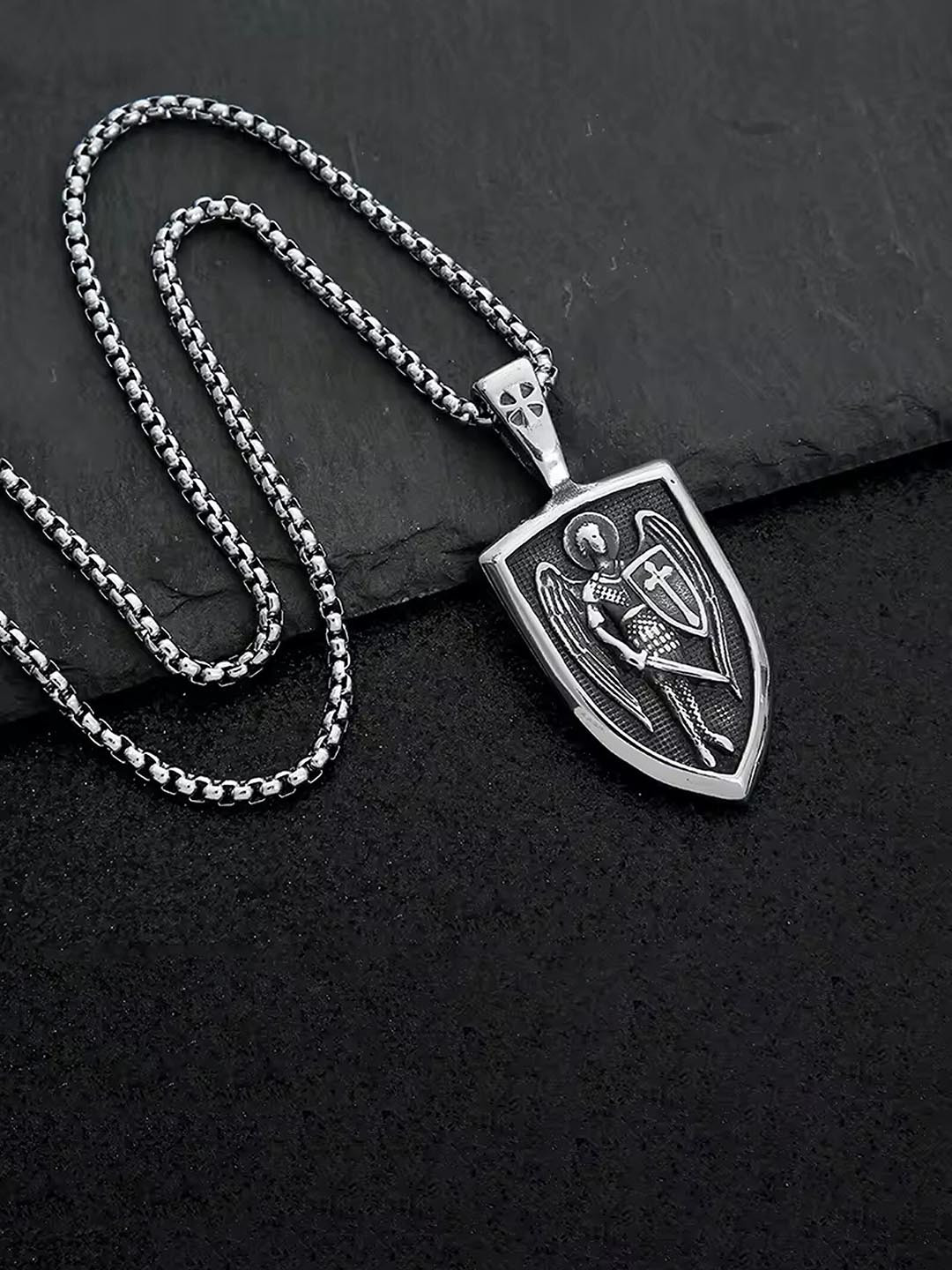 Heer Collection  Stainless Steel Contemporary Saint St Michael Pendant With Chain