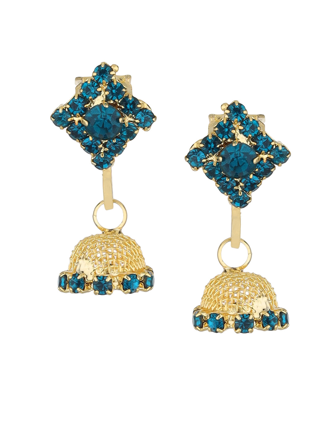FirstBlush Gold-Plated Cubic Zirconia Studded Contemporary Non Piercing Drop Earrings